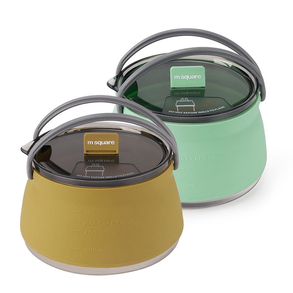 m Square 矽膠折疊水壺餐具組 碗/杯登山 折疊碗 折疊杯 軍綠復古綠矽膠摺疊水壺 煮水壺矽膠折疊燒水壺收納袋-細節圖9