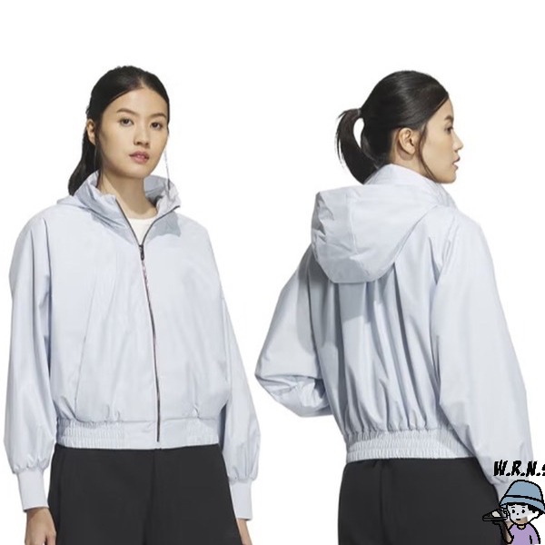 Adidas 女裝 連帽外套 防風 淡紫粉/水晶蓝【W.R.N.S】IM8842/IM8843-細節圖4