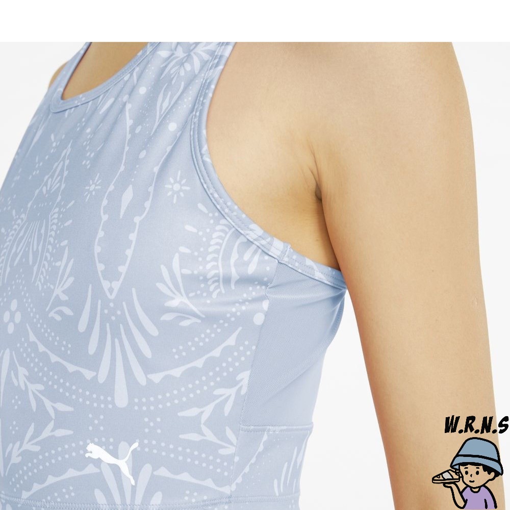 PUMA Studio 女裝 背心 訓練 短版 透氣 排汗 滿版圖騰 網布拼接 歐規 藍白【W.R.N.S】521561-細節圖6