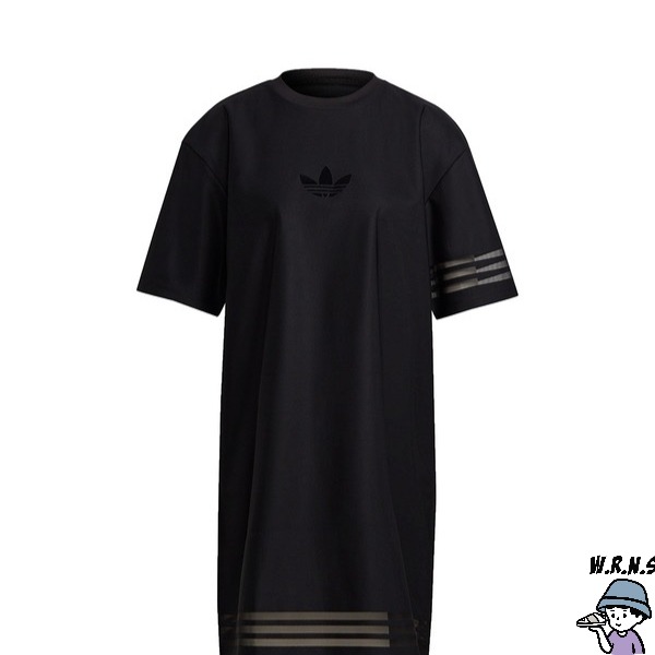 Adidas BELLISTA 女裝 短袖 洋裝 休閒 連身裙 透視感 黑【W.R.N.S】GN3249-細節圖2