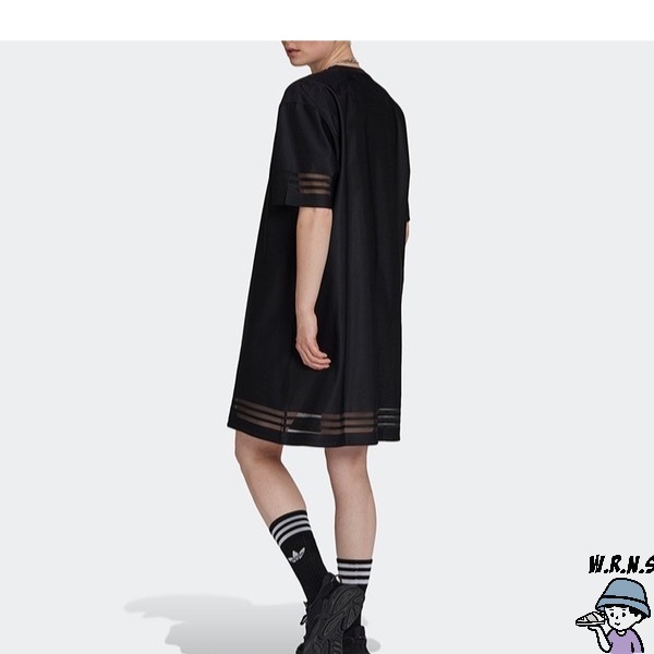 Adidas BELLISTA 女裝 短袖 洋裝 休閒 連身裙 透視感 黑【W.R.N.S】GN3249-細節圖4
