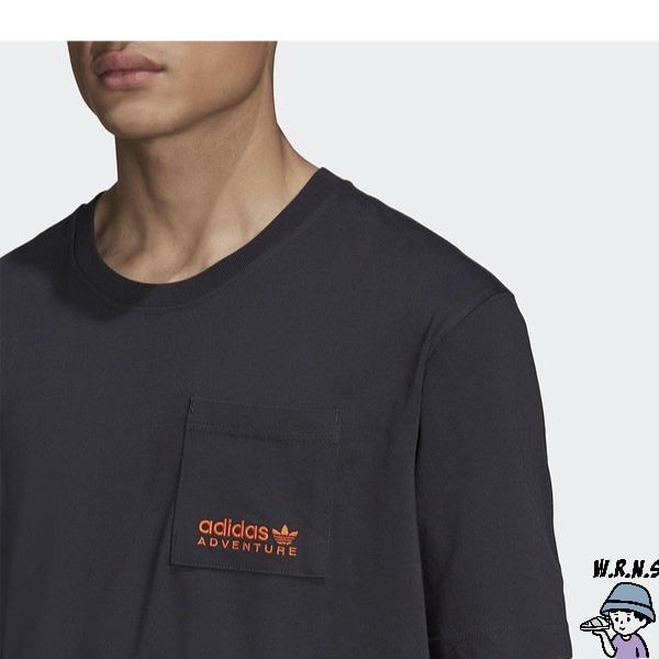Adidas 男裝 短袖上衣 T恤 胸前口袋 密碼圖 黑【W.R.N.S】HF4795-細節圖6
