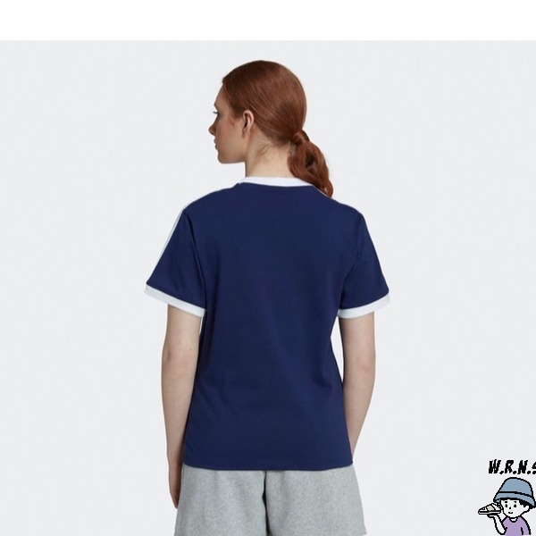 Adidas 女裝 短袖上衣 桂冠 三葉草 滾邊 藍/白【W.R.N.S】HL6555/HL6556-細節圖5