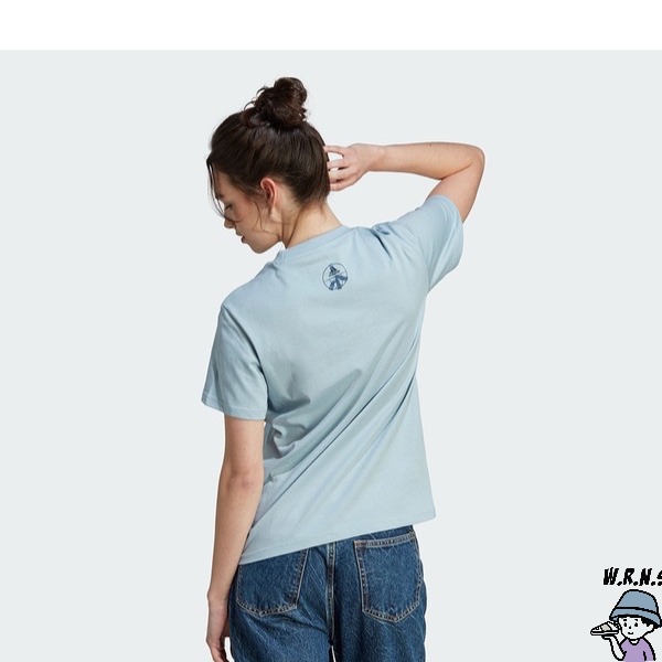 Adidas 女短袖上衣 花卉印花 棉T 藍【W.R.N.S】IM4271-細節圖3