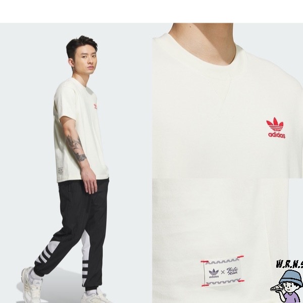 Adidas 男裝 女裝 短袖上衣 新年限定款 龍年 純棉 黑/米【W.R.N.S】IX4221/IX4222-細節圖5