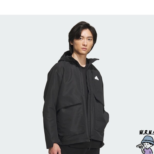 Adidas 男裝 連帽外套 防風 防潑水 黑【W.R.N.S】IT3951-細節圖2