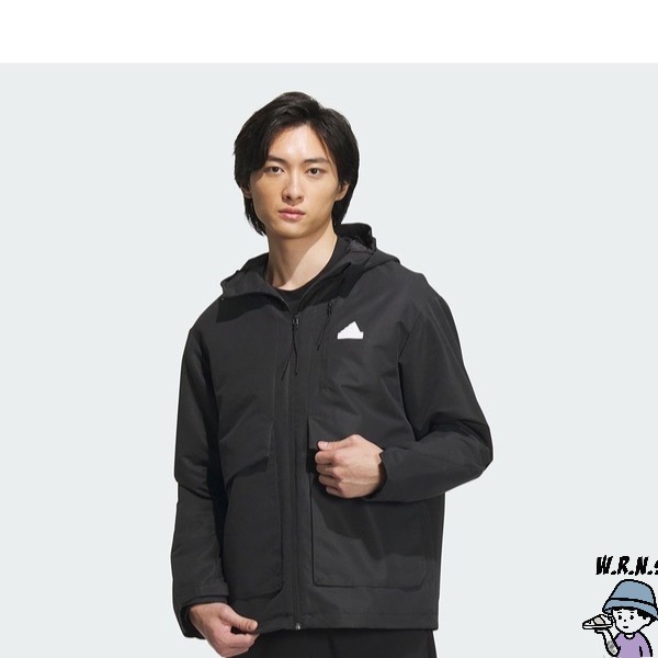 Adidas 男裝 連帽外套 防風 防潑水 黑【W.R.N.S】IT3951-細節圖3