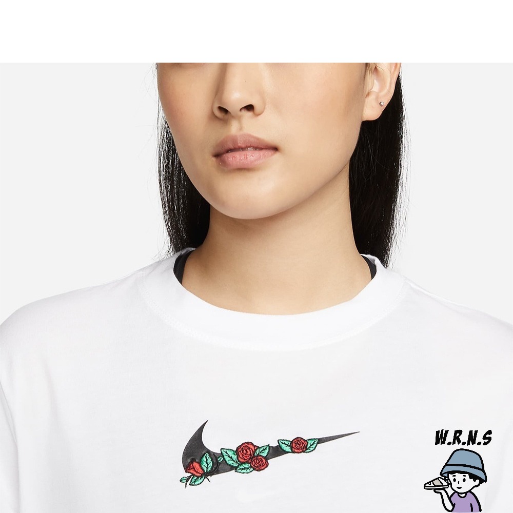 NIKE Sportswear 女裝 短袖 休閒 棉質 刺繡 玫瑰 白DN5887-100-細節圖4