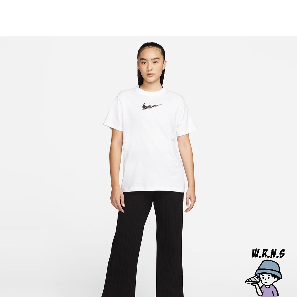 NIKE Sportswear 女裝 短袖 休閒 棉質 刺繡 玫瑰 白DN5887-100-細節圖5