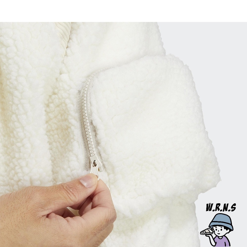 Adidas 男裝 連帽外套 拼接 羊羔毛 燈芯絨 口袋 米白 HN9017-細節圖6