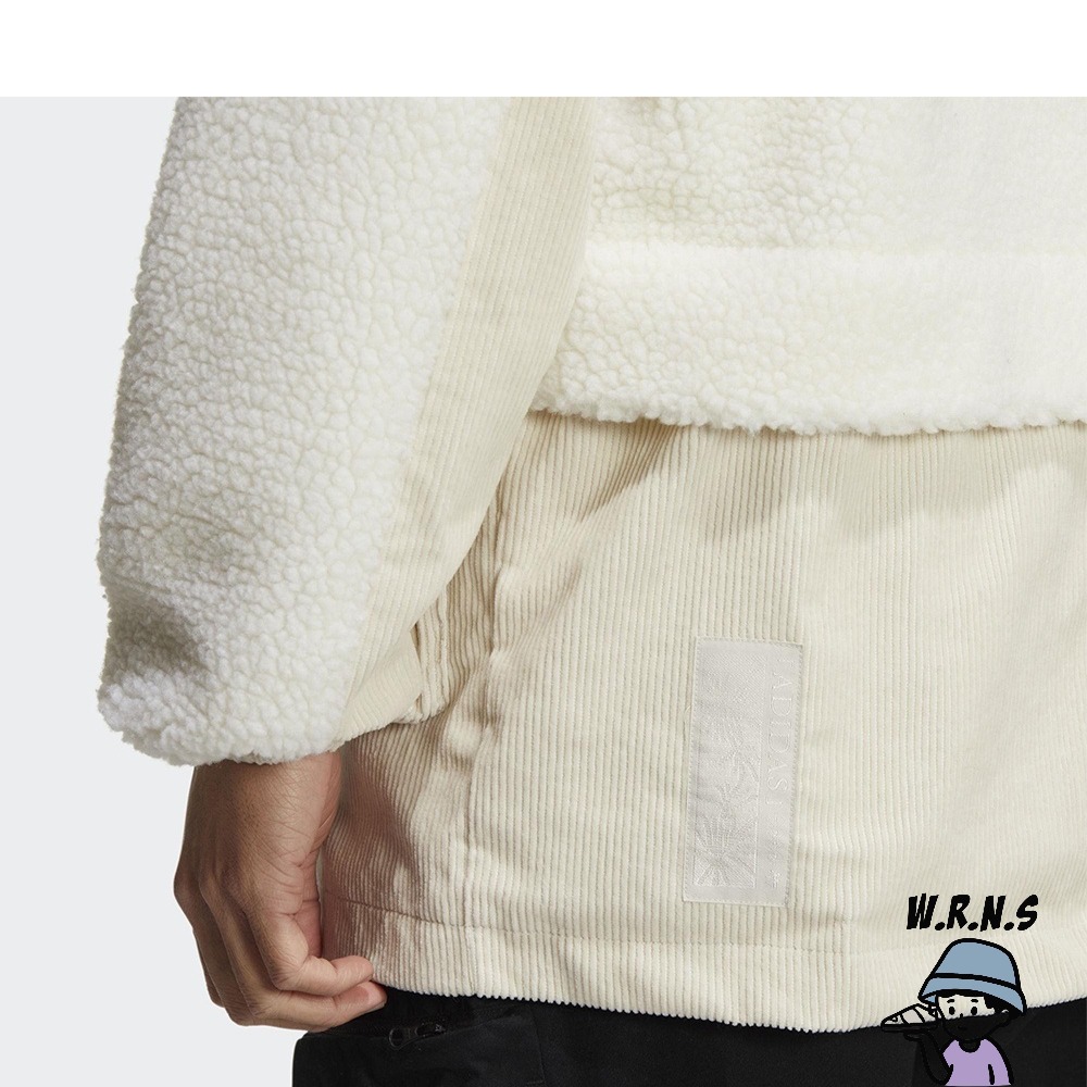 Adidas 男裝 連帽外套 拼接 羊羔毛 燈芯絨 口袋 米白 HN9017-細節圖7