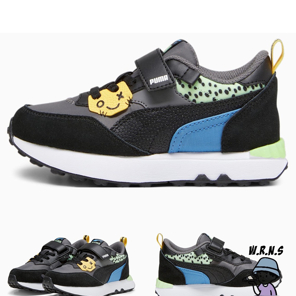 Puma 童鞋 中童 休閒鞋 魔鬼氈 Rider FV Mix Match黑/白 39258501/39258502-細節圖4