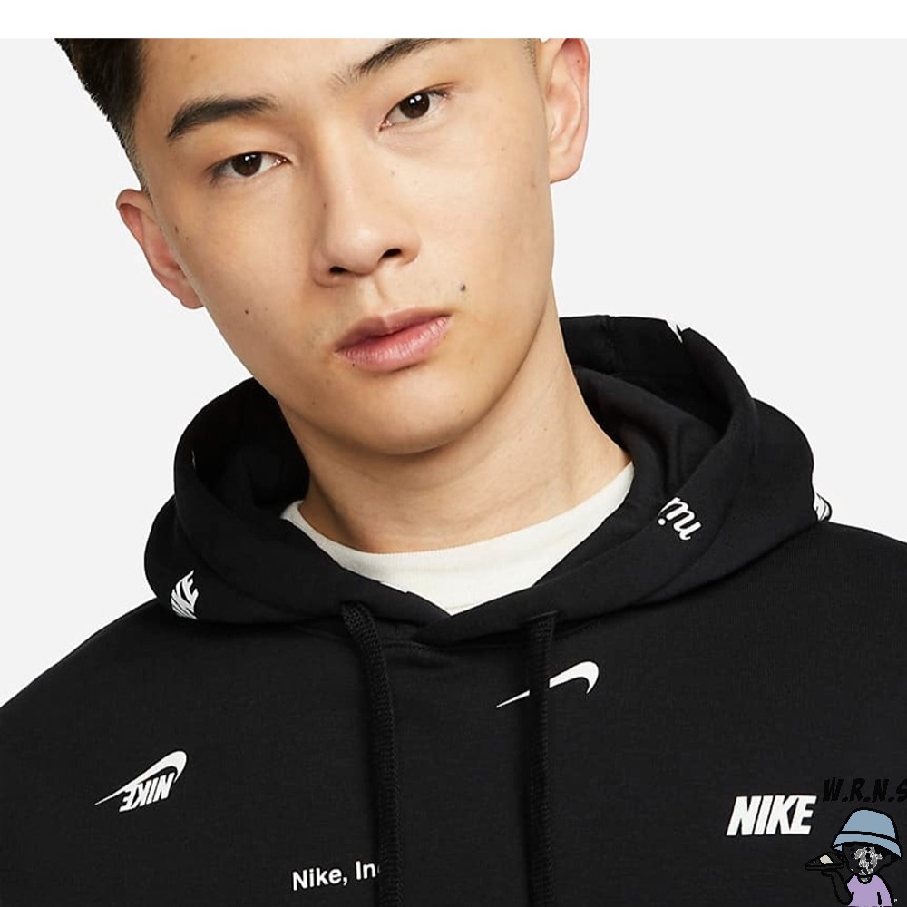 Nike 男裝 連帽長袖上衣 滿版 磨毛 黑FB7435-010-細節圖4