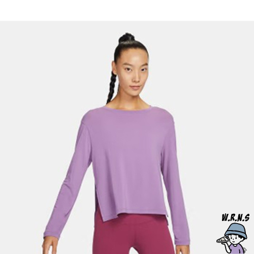 Nike 女裝 長袖上衣 排汗 側開叉 紫 DM7028-536