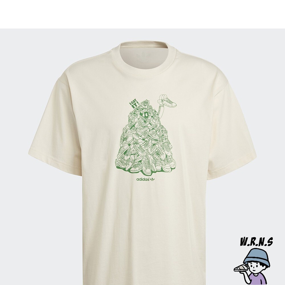 Adidas 男裝 短袖 Stan Smith 三葉草 鞋子塗鴉 純棉 米GQ8872-細節圖2