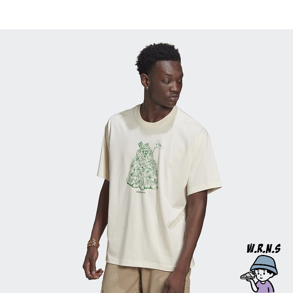 Adidas 男裝 短袖 Stan Smith 三葉草 鞋子塗鴉 純棉 米GQ8872-細節圖3