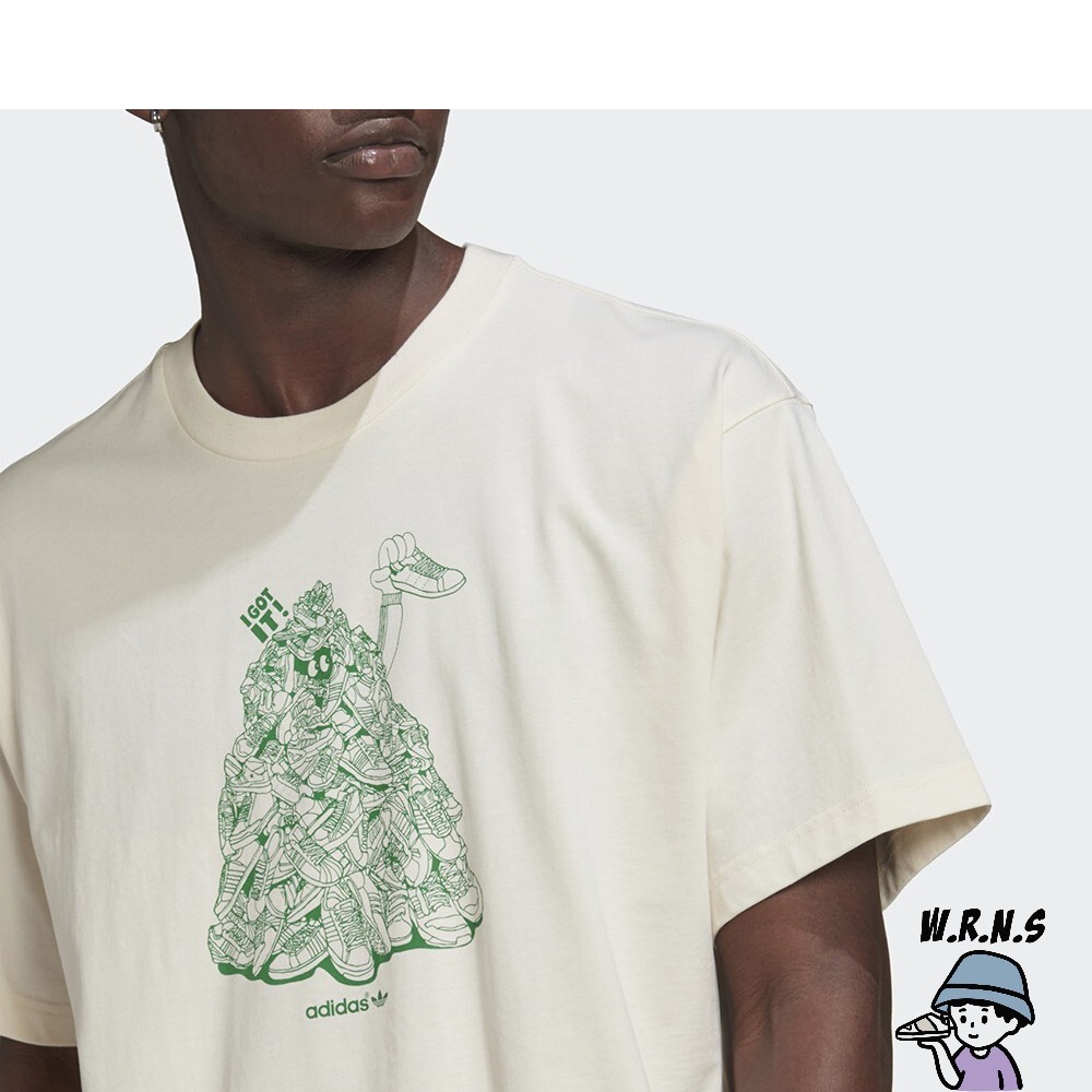 Adidas 男裝 短袖 Stan Smith 三葉草 鞋子塗鴉 純棉 米GQ8872-細節圖5