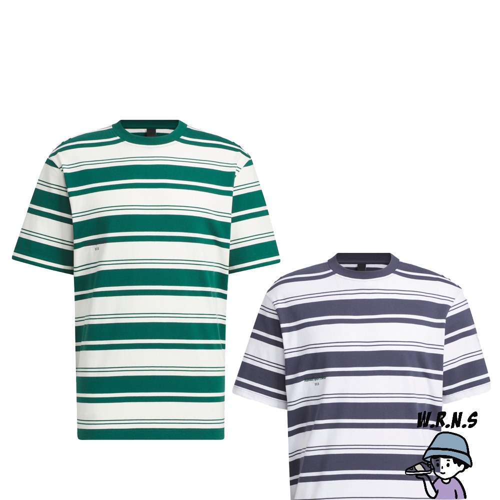 Adidas 男裝 短袖上衣 條紋 純棉 綠白/紫白 IS4958/IS4959-細節圖2