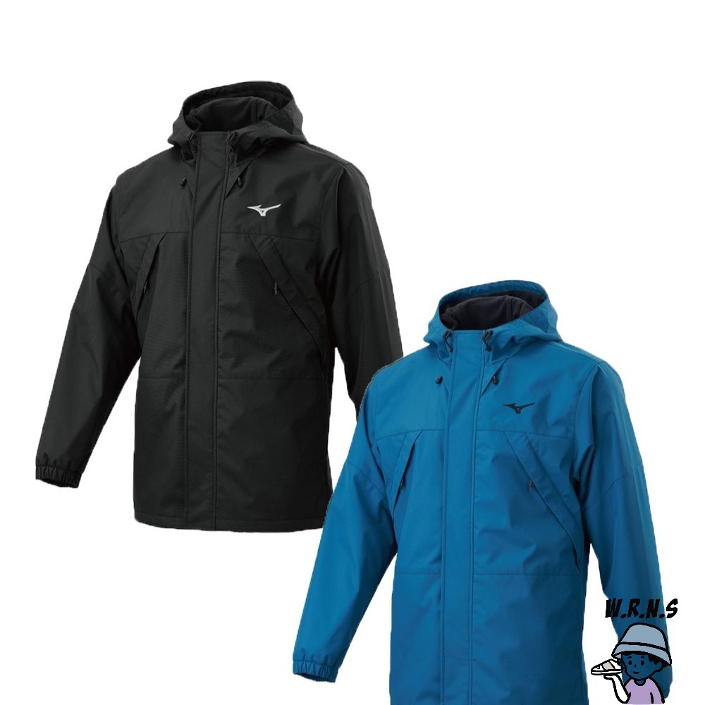 Mizuno 美津濃 男裝 連帽外套 風衣 防潑水 黑/藍綠32TEA58809/32TEA58832-細節圖2