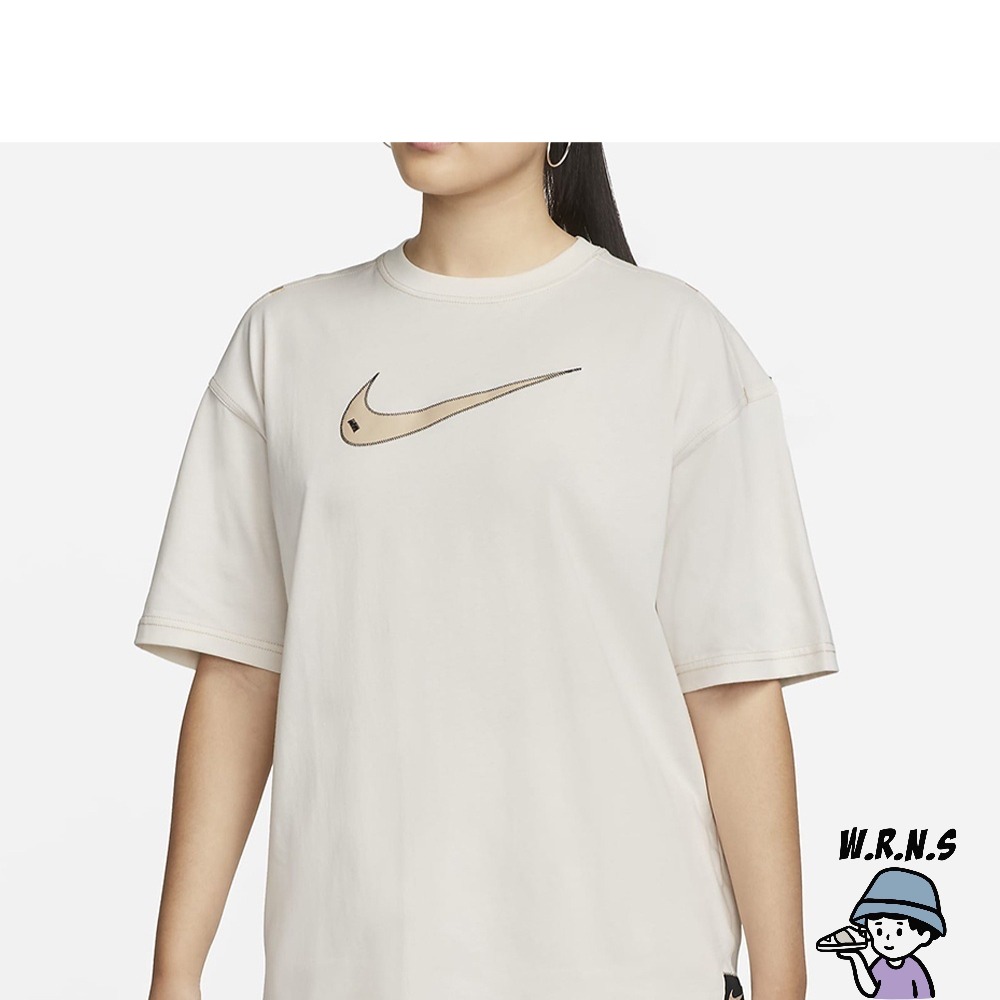 NIKE 女裝 短袖 休閒 寬版 落肩 棉質 大勾 灰白 DM6212-030-細節圖2