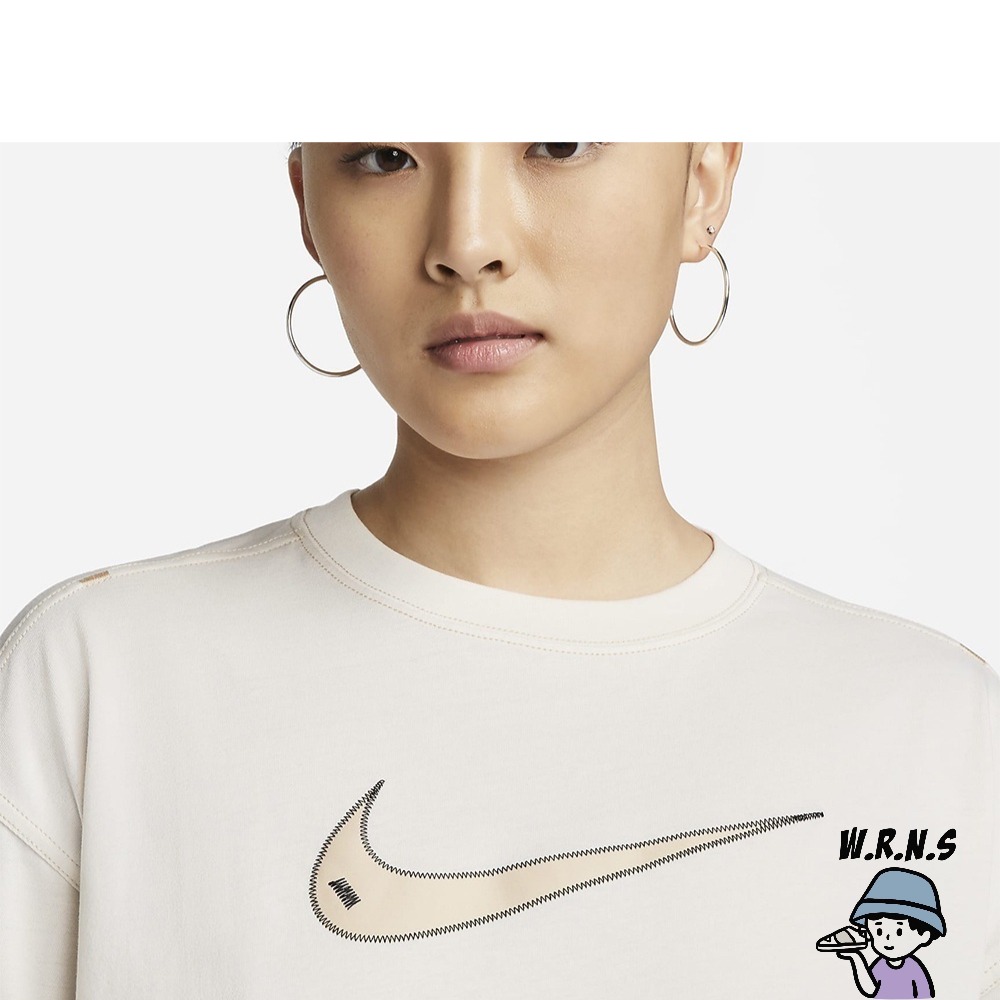 NIKE 女裝 短袖 休閒 寬版 落肩 棉質 大勾 灰白 DM6212-030-細節圖4