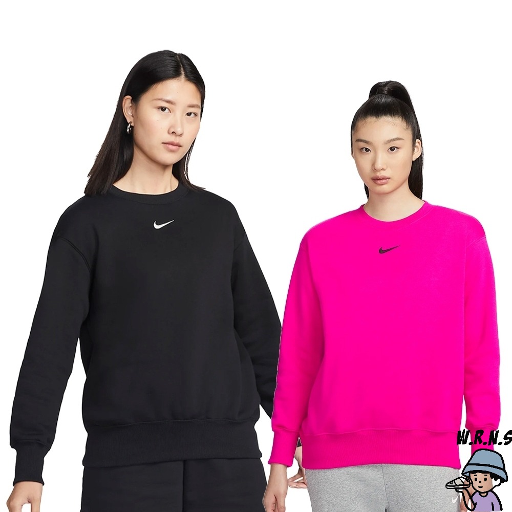 Nike 女裝 長袖上衣 寬鬆 磨毛 棉質 黑/桃紅 DQ5734-010/DQ5734-615-細節圖2