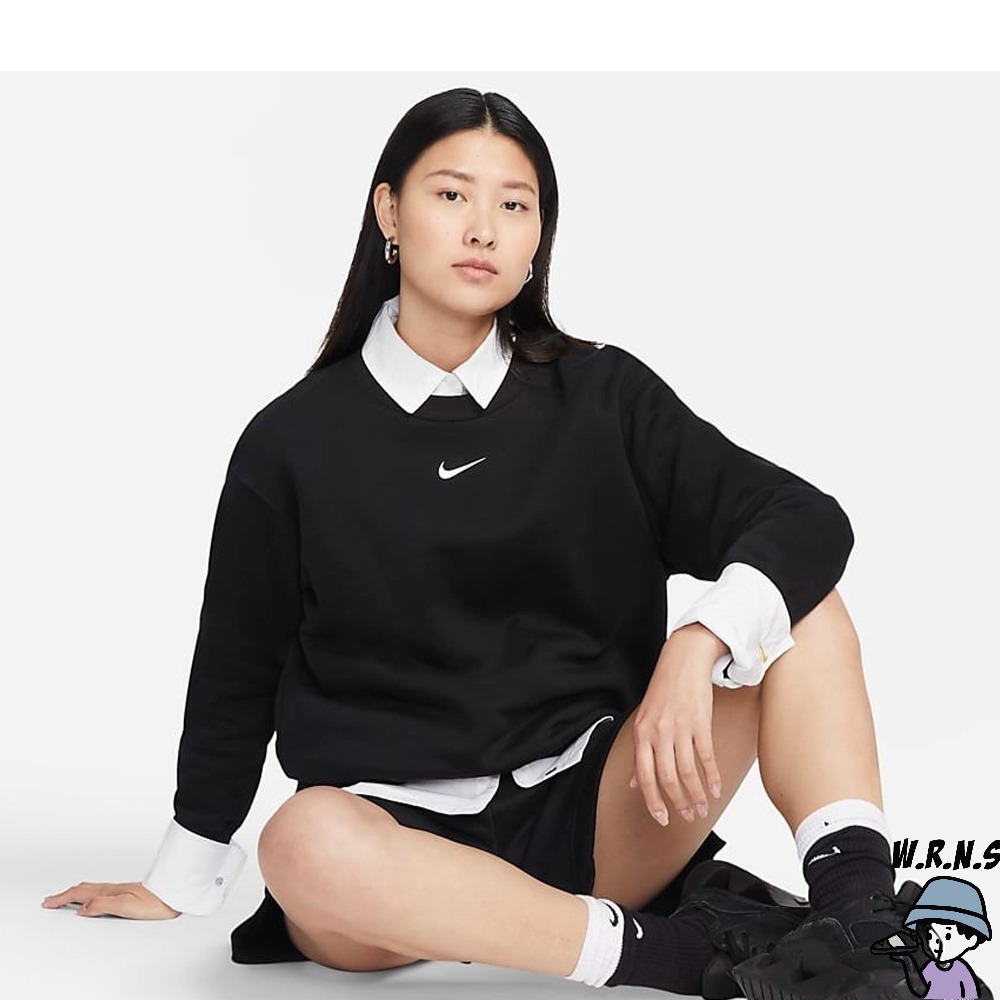 Nike 女裝 長袖上衣 寬鬆 磨毛 棉質 黑/桃紅 DQ5734-010/DQ5734-615-細節圖5