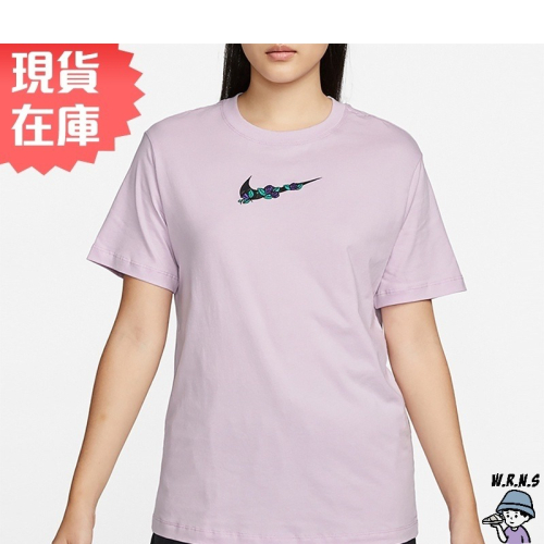 NIKE Sportswear 女裝 短袖 休閒 棉質 刺繡 玫瑰 紫DN5887-530