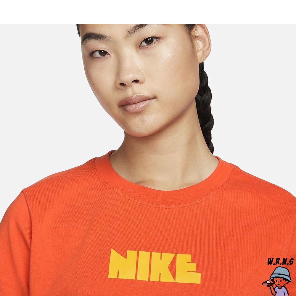 Nike 女裝 短袖 休閒 復古 針織 棉質 橘色 DV1380-817-細節圖3