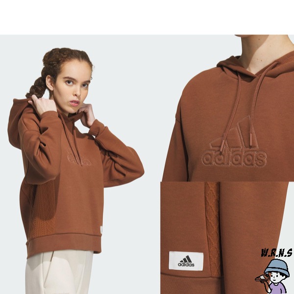 Adidas 女裝 長袖上衣 連帽 棉 灰/咖/米白【W.R.N.S】IP0754/IP0755/IP0756-細節圖6