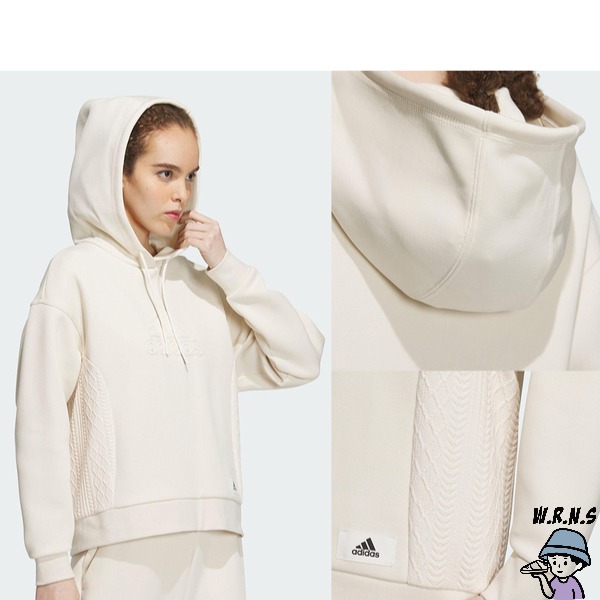 Adidas 女裝 長袖上衣 連帽 棉 灰/咖/米白【W.R.N.S】IP0754/IP0755/IP0756-細節圖7