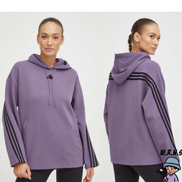 Adidas 女裝 長袖上衣 連帽 寬鬆 棉 黑/紫【W.R.N.S】II8096/IL3023-細節圖5