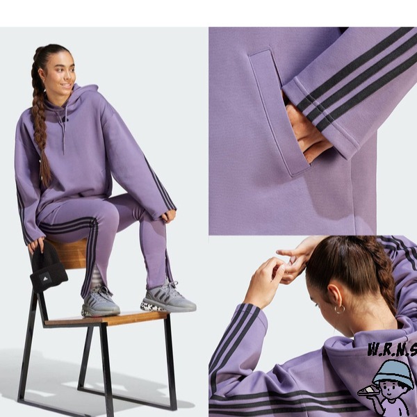 Adidas 女裝 長袖上衣 連帽 寬鬆 棉 黑/紫【W.R.N.S】II8096/IL3023-細節圖6