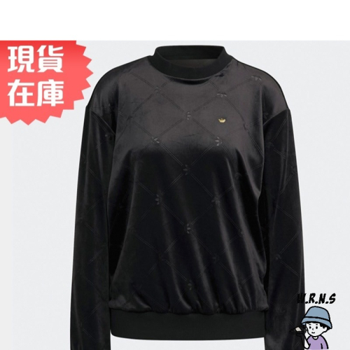 Adidas 女裝 長袖上衣 T恤 天鵝絨 菱格紋 金屬標 黑H18042