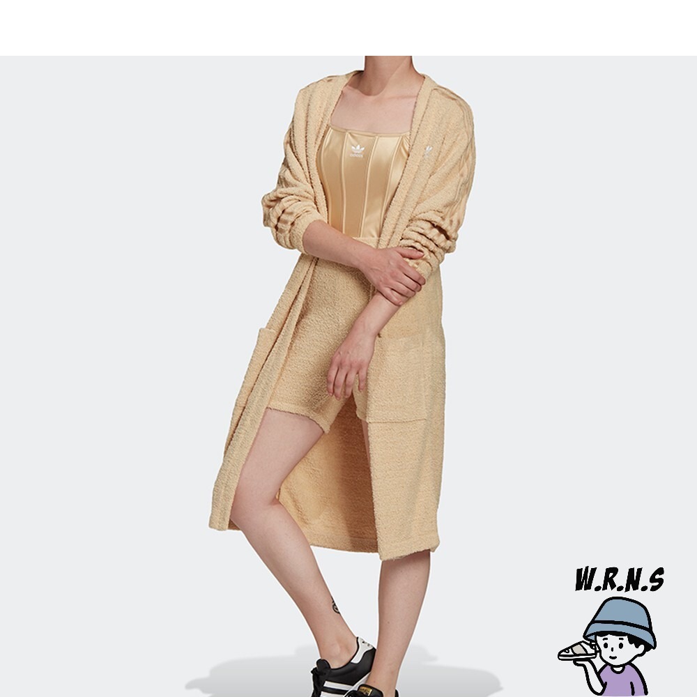 Adidas KIMONO 女裝 外套 浴袍 長版 寬鬆 毛絨 米 奶茶H18831-細節圖2