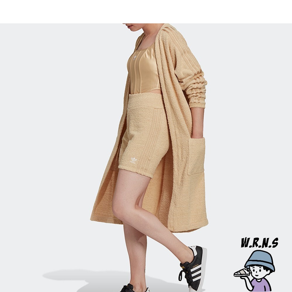 Adidas KIMONO 女裝 外套 浴袍 長版 寬鬆 毛絨 米 奶茶H18831-細節圖3