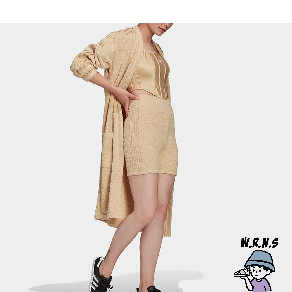 Adidas KIMONO 女裝 外套 浴袍 長版 寬鬆 毛絨 米 奶茶H18831-細節圖4