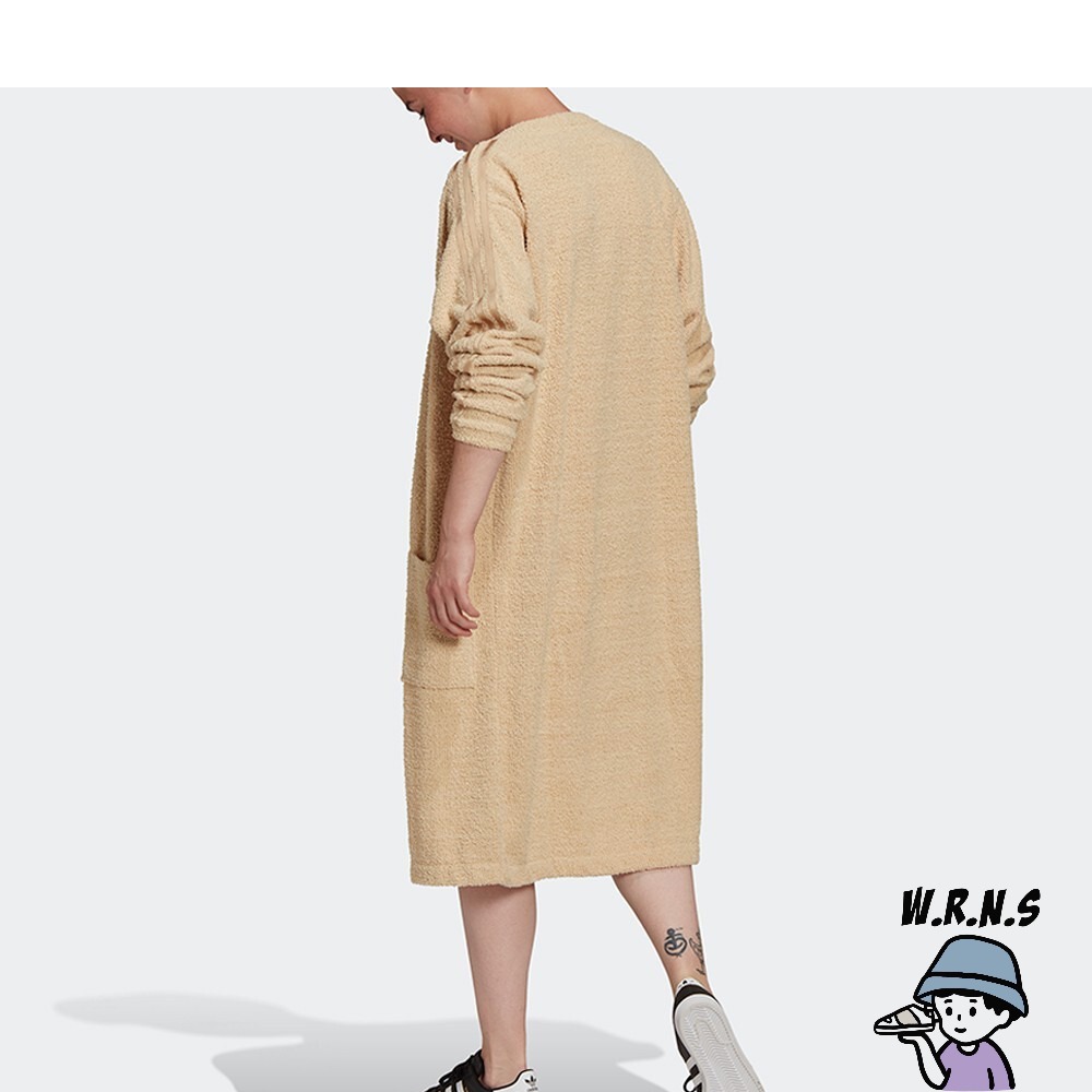 Adidas KIMONO 女裝 外套 浴袍 長版 寬鬆 毛絨 米 奶茶H18831-細節圖5