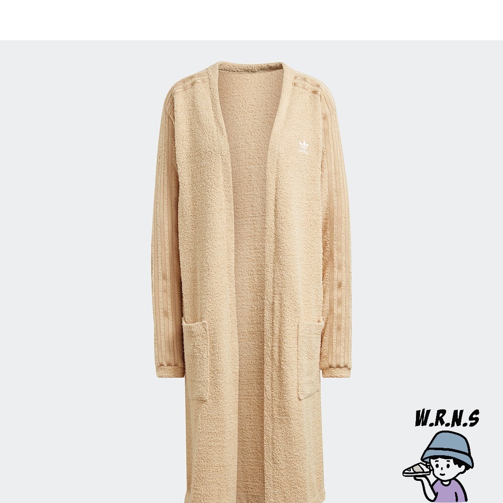 Adidas KIMONO 女裝 外套 浴袍 長版 寬鬆 毛絨 米 奶茶H18831-細節圖6