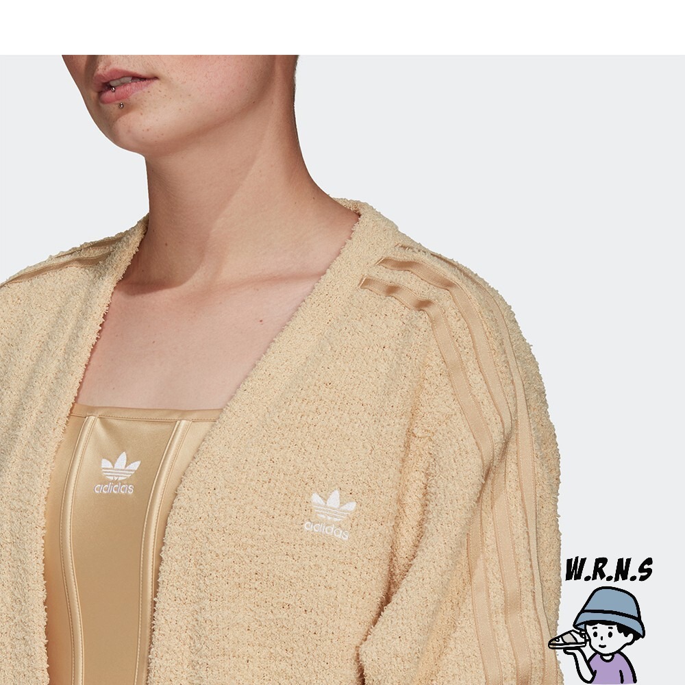 Adidas KIMONO 女裝 外套 浴袍 長版 寬鬆 毛絨 米 奶茶H18831-細節圖7