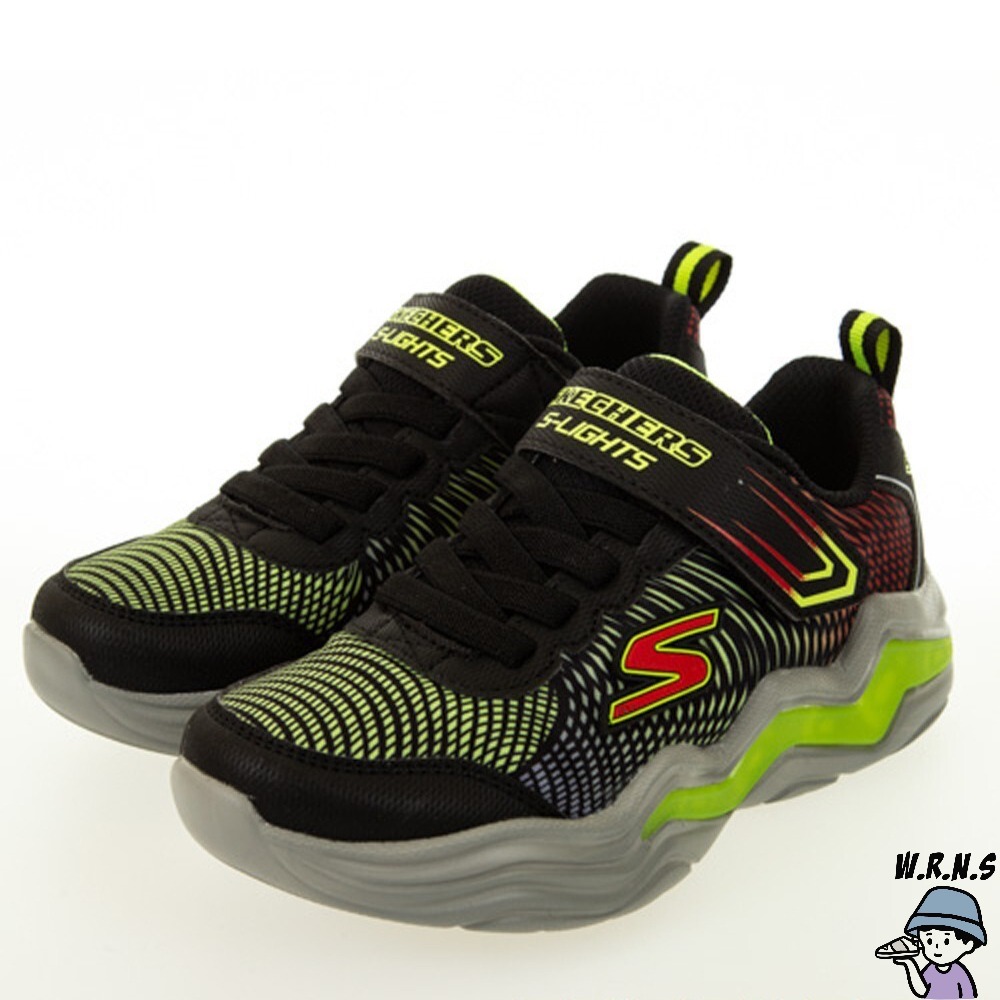 SKECHERS ERUPTERS IV童鞋 中童 慢跑 燈鞋 輕量 避震 緩衝 黑綠-細節圖2