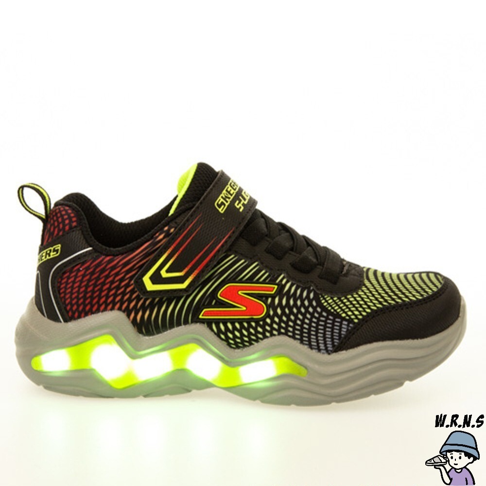 SKECHERS ERUPTERS IV童鞋 中童 慢跑 燈鞋 輕量 避震 緩衝 黑綠-細節圖7