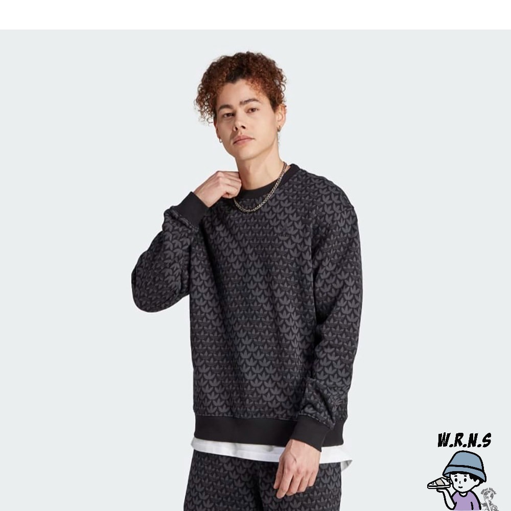 Adidas 男裝 長袖上衣 滿版印花 棉 黑II8165-細節圖3