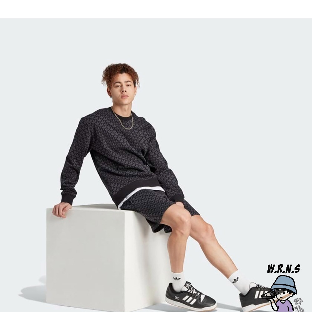 Adidas 男裝 長袖上衣 滿版印花 棉 黑II8165-細節圖5