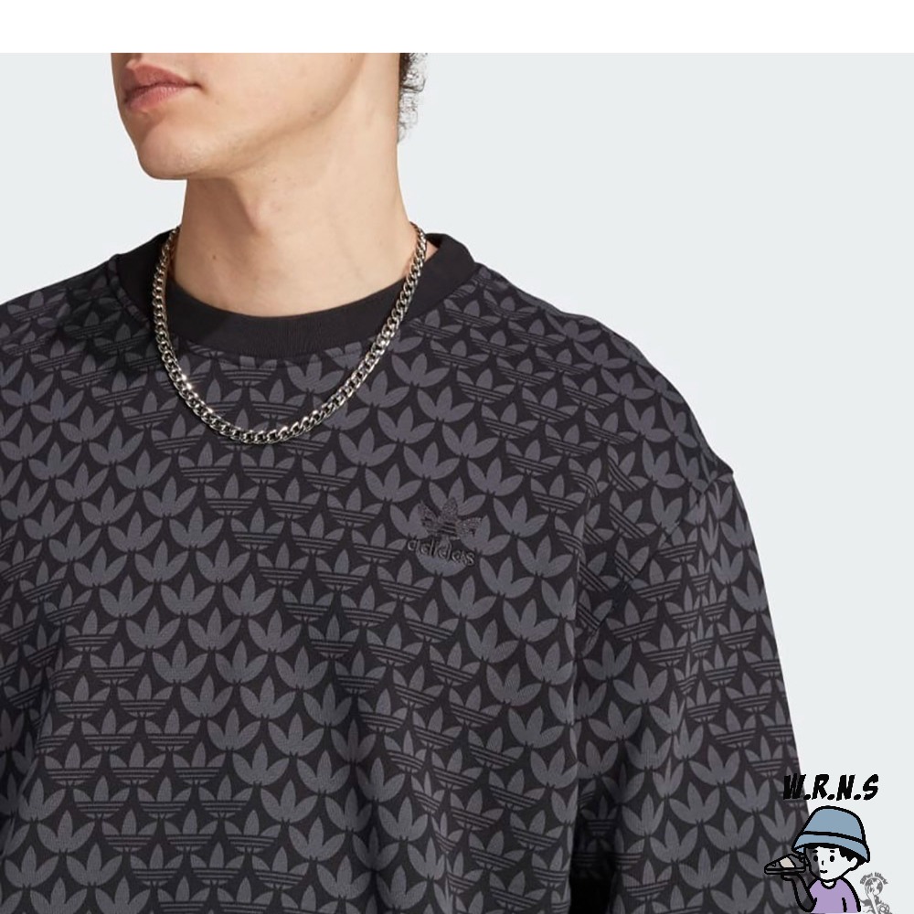 Adidas 男裝 長袖上衣 滿版印花 棉 黑II8165-細節圖6