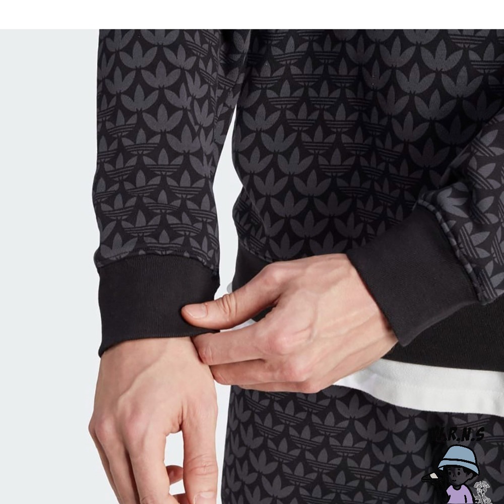 Adidas 男裝 長袖上衣 滿版印花 棉 黑II8165-細節圖7