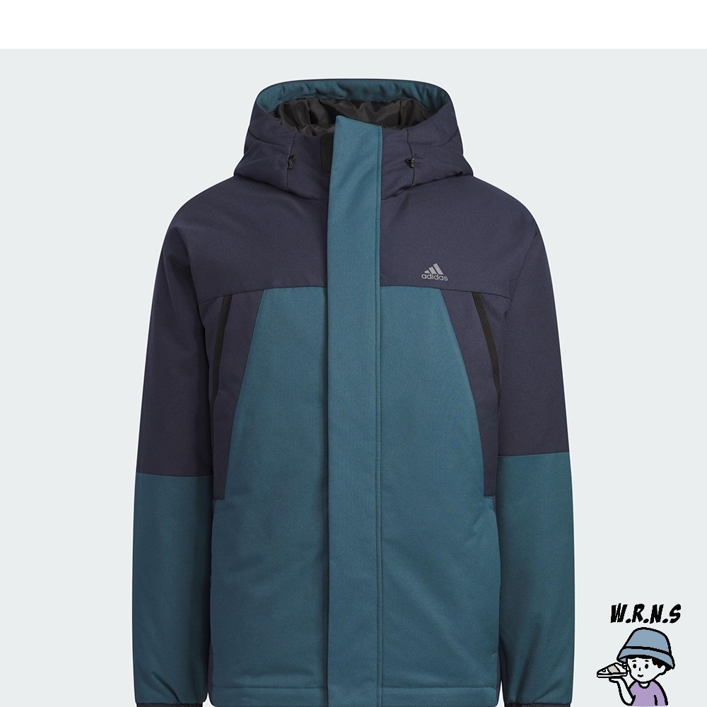 Adidas 男裝 羽絨外套 連帽 拉鍊口袋 寬鬆 藍IL8923-細節圖2