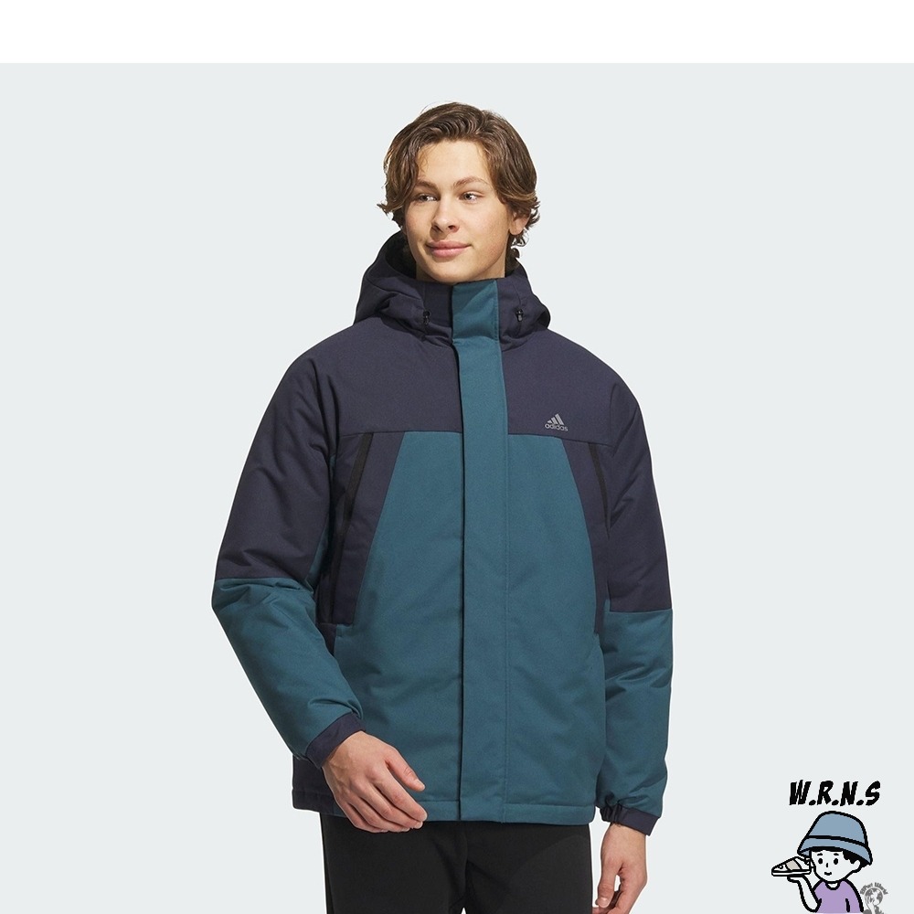 Adidas 男裝 羽絨外套 連帽 拉鍊口袋 寬鬆 藍IL8923-細節圖3