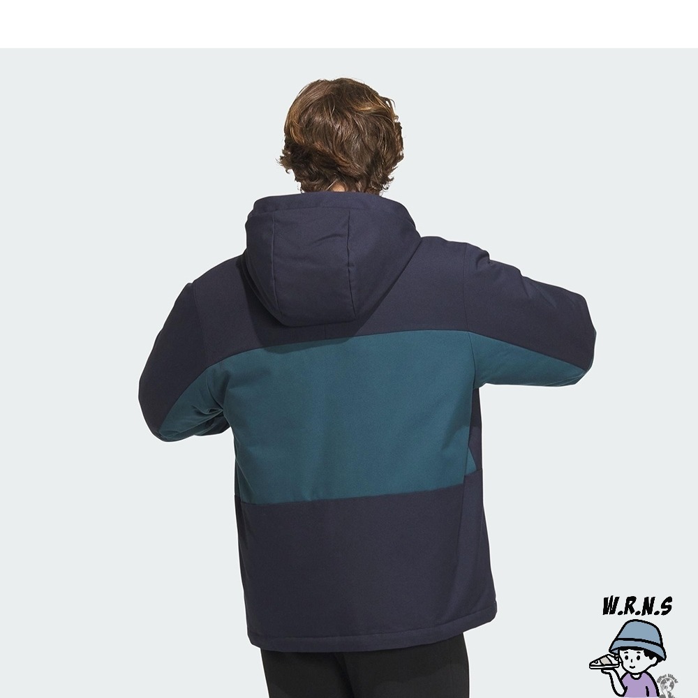 Adidas 男裝 羽絨外套 連帽 拉鍊口袋 寬鬆 藍IL8923-細節圖4