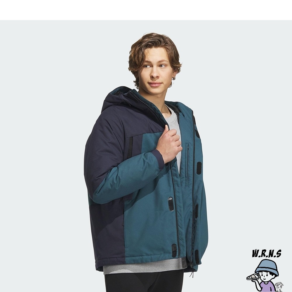 Adidas 男裝 羽絨外套 連帽 拉鍊口袋 寬鬆 藍IL8923-細節圖5